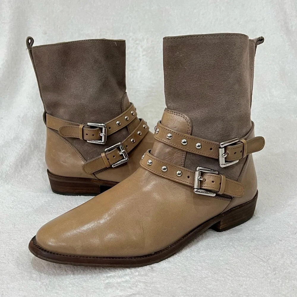COACH Lilliana Studded Leather Suede Zip Up Ankle Boots Size 6